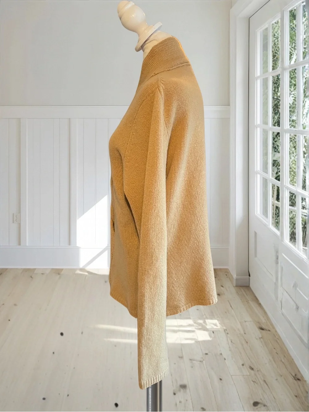 MADISON STUDIO Women's XL Tan 100% Cashmere Shawl Collar Cable Knit Sweater Top - Picture 6 of 15